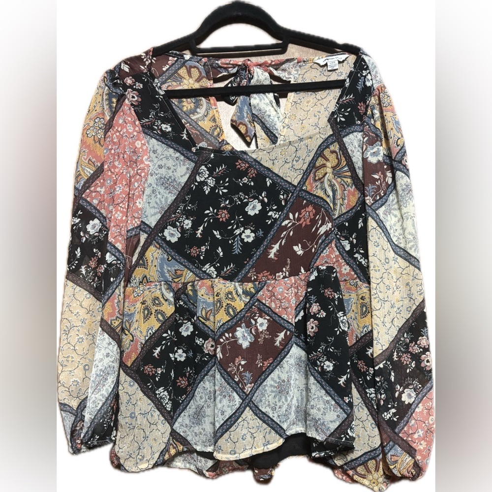 American Eagle Patchwork Boho Peplum With Tie Bac… - image 4